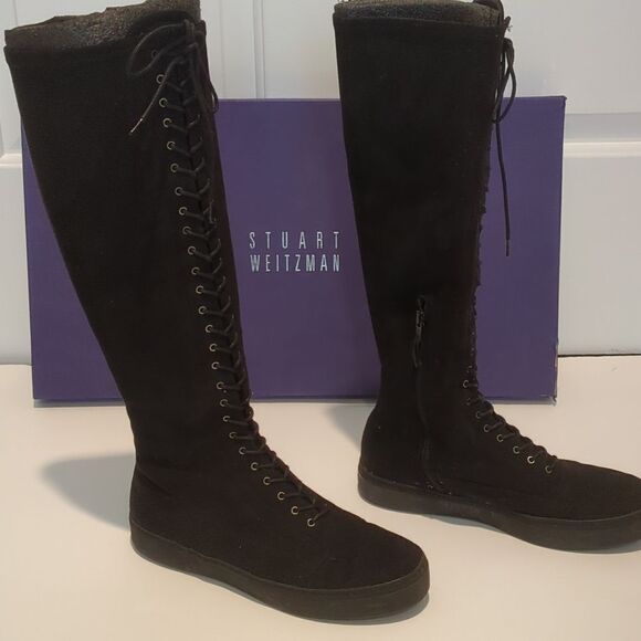 Stuart Weitzman Downtown Lace-Up Suede Tall Boot - Picture 11 of 16